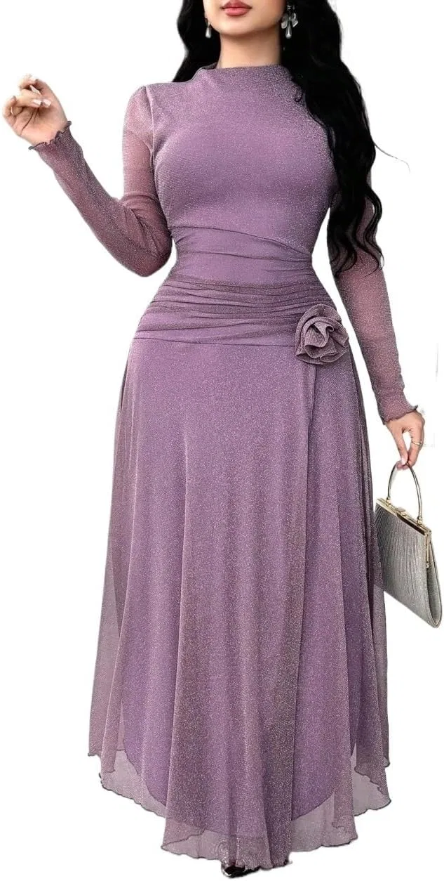 Женское мини-платье с длинным рукавом и разрезом Elegant, Purple