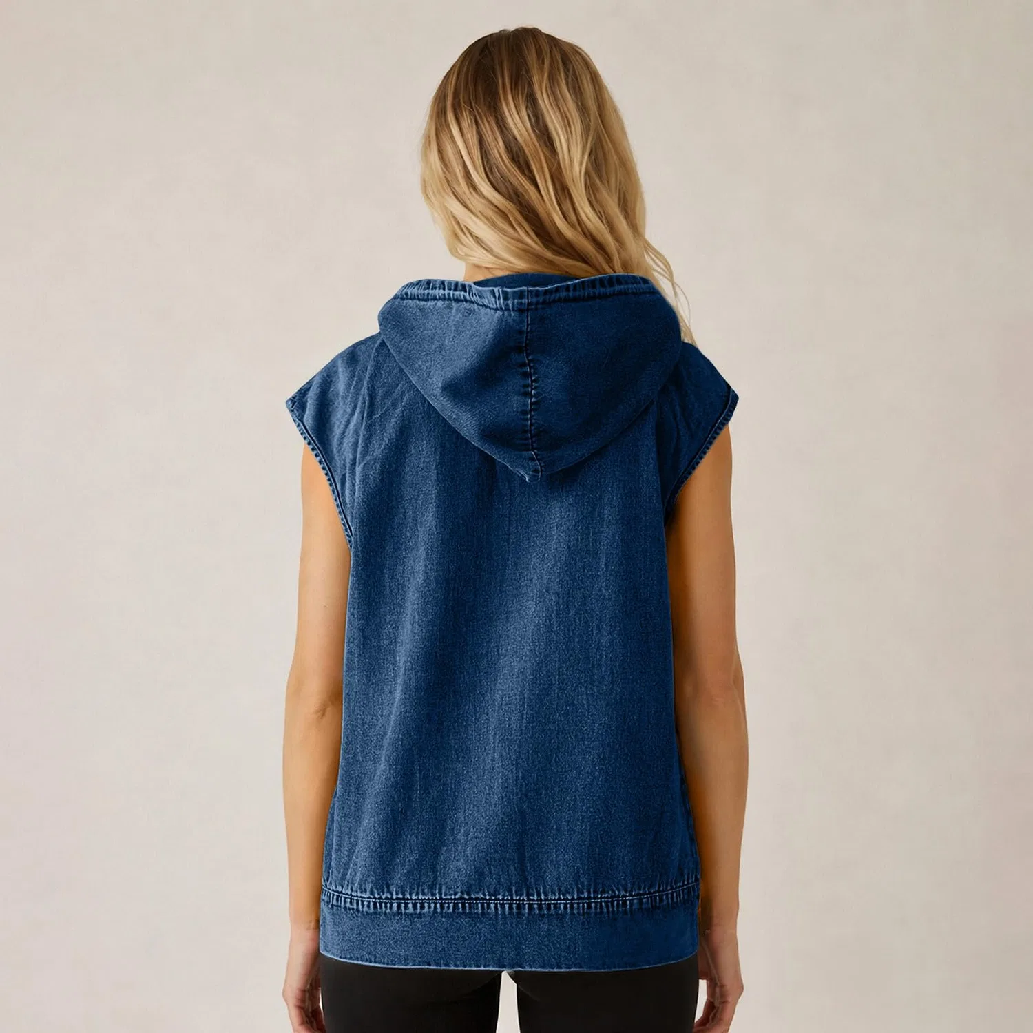 Женский джинсовый жилет без рукавов Trucker Jean Jacket, Blu scuro 1 — фото 3