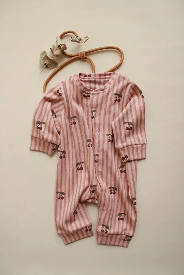 Детский комбинезон для девочек с принтом Stripe Cherry Series Oh La La Koala For Little Ones, Beige — фото 2