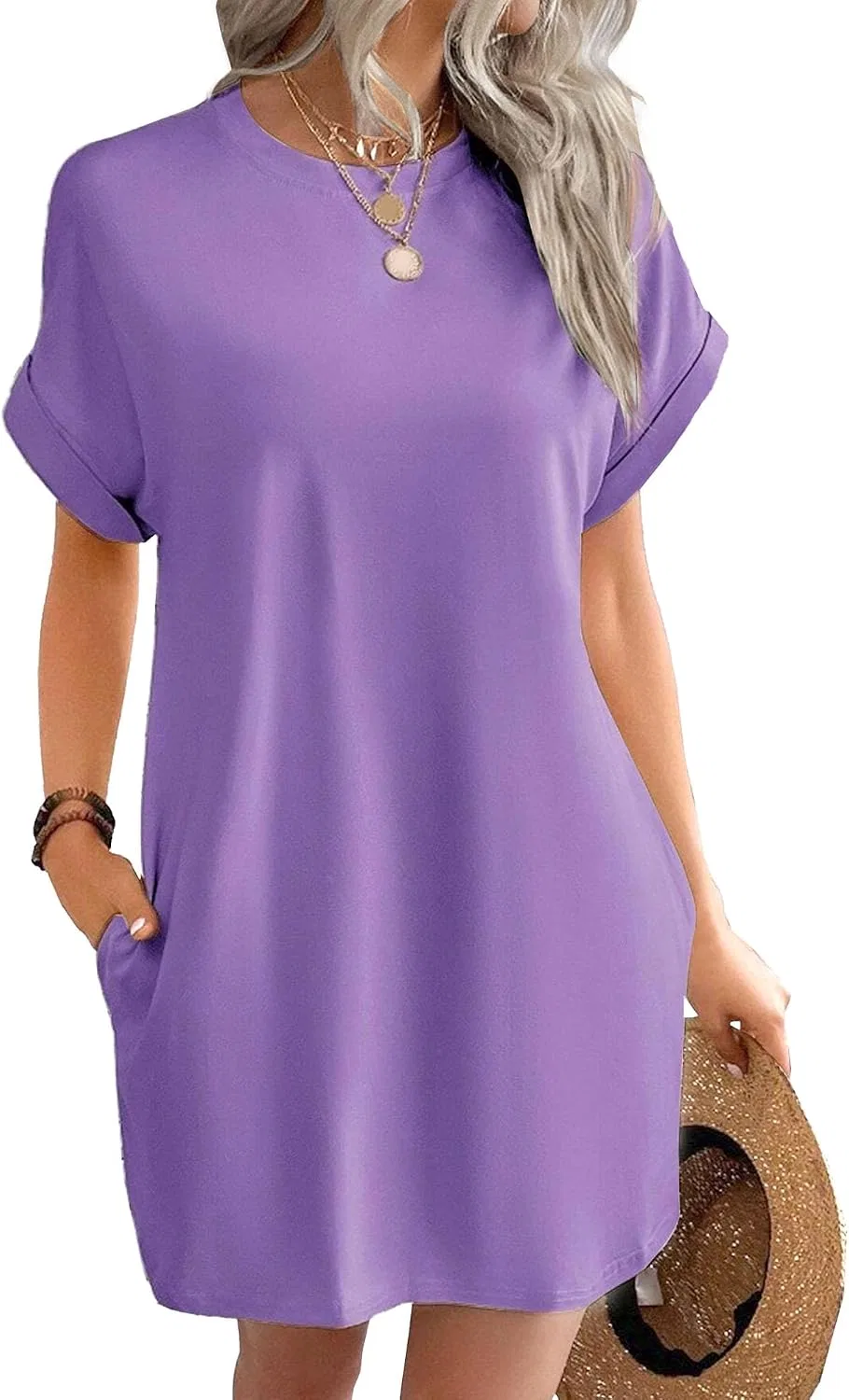 Женская свободная футболка с карманами, Purple