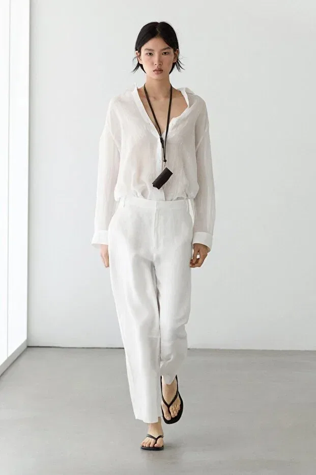 Женская рубашка с воротником Massimo Dutti, White