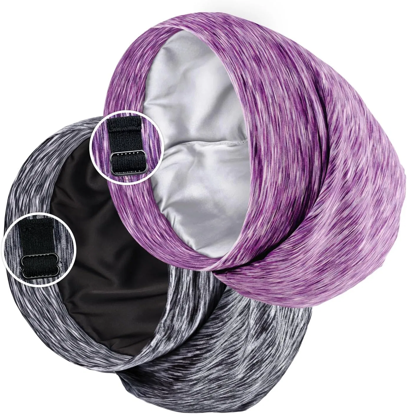 Шапочка для сна на подкладке из сатина PARISBELLA с регулируемым ремешком, Black & Purple 3