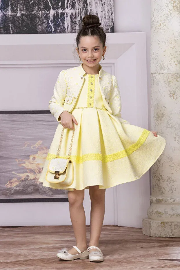 Детское платье с длинным рукавом Süslü Pink Kids, Yellow