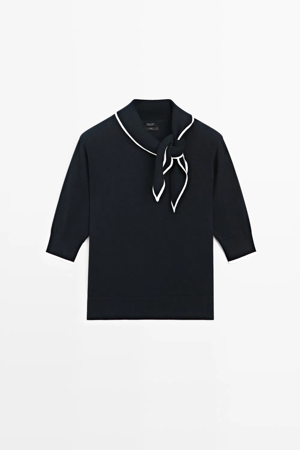 Свитер Massimo Dutti 100% Cotton Knit With Scarf Detail , темно-синий — фото 2