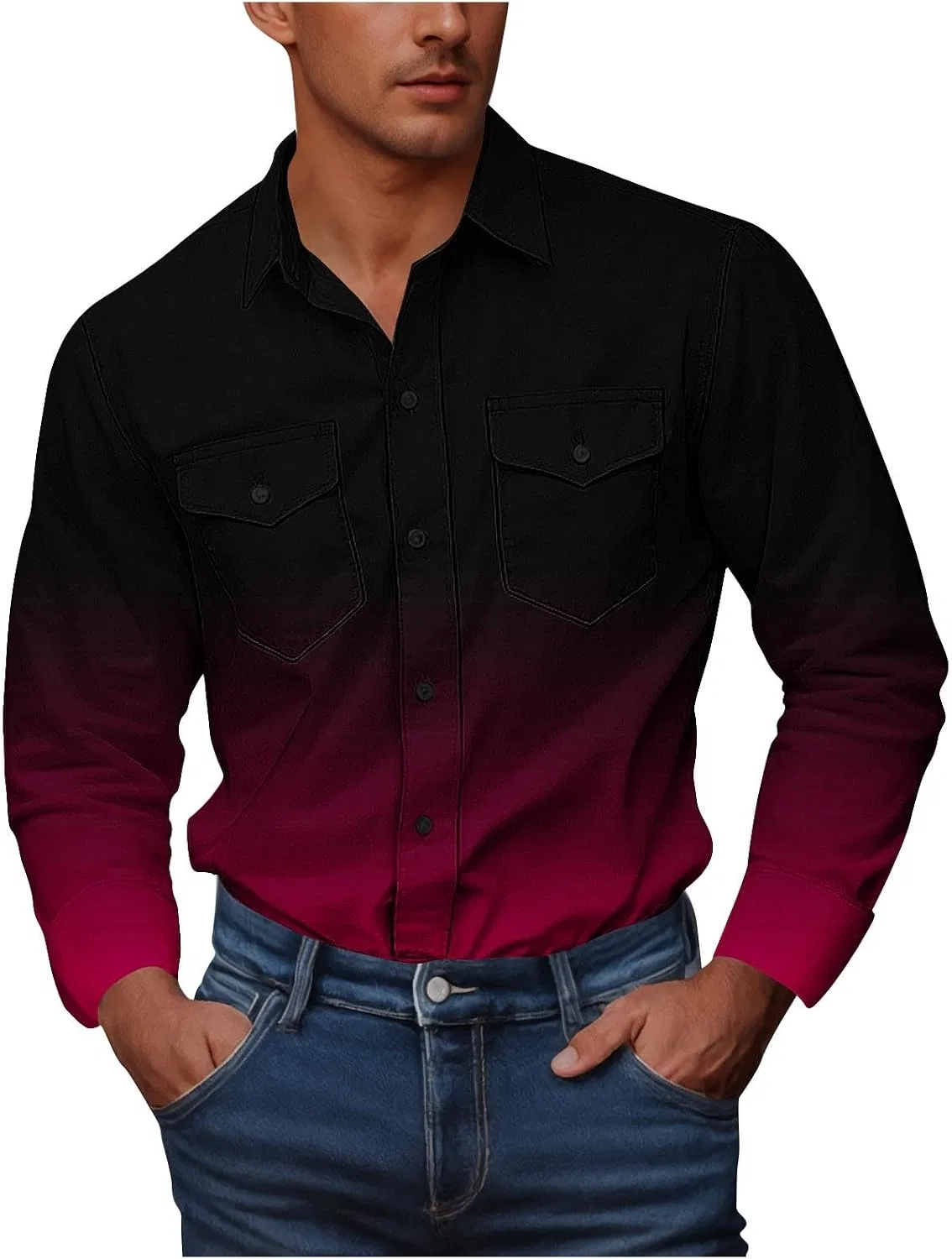 Мужская рубашка с двумя карманами градиентная Workwear, Hot Pink