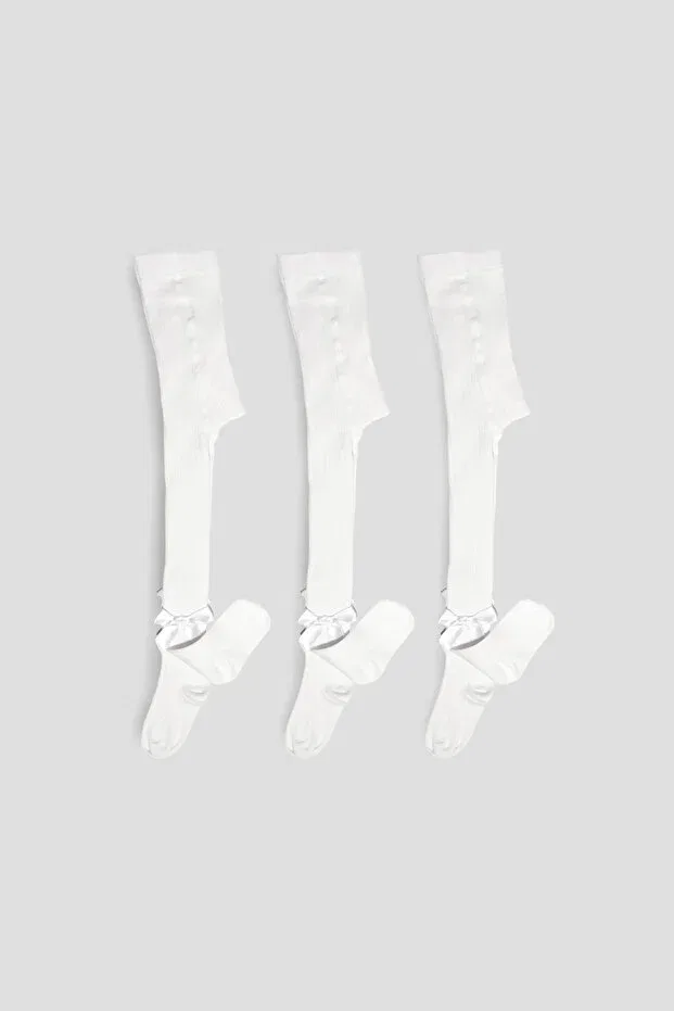 Детские колготки для девочек хлопковые 3 пары Ribbon Cotton Defne Baby, White — фото 2