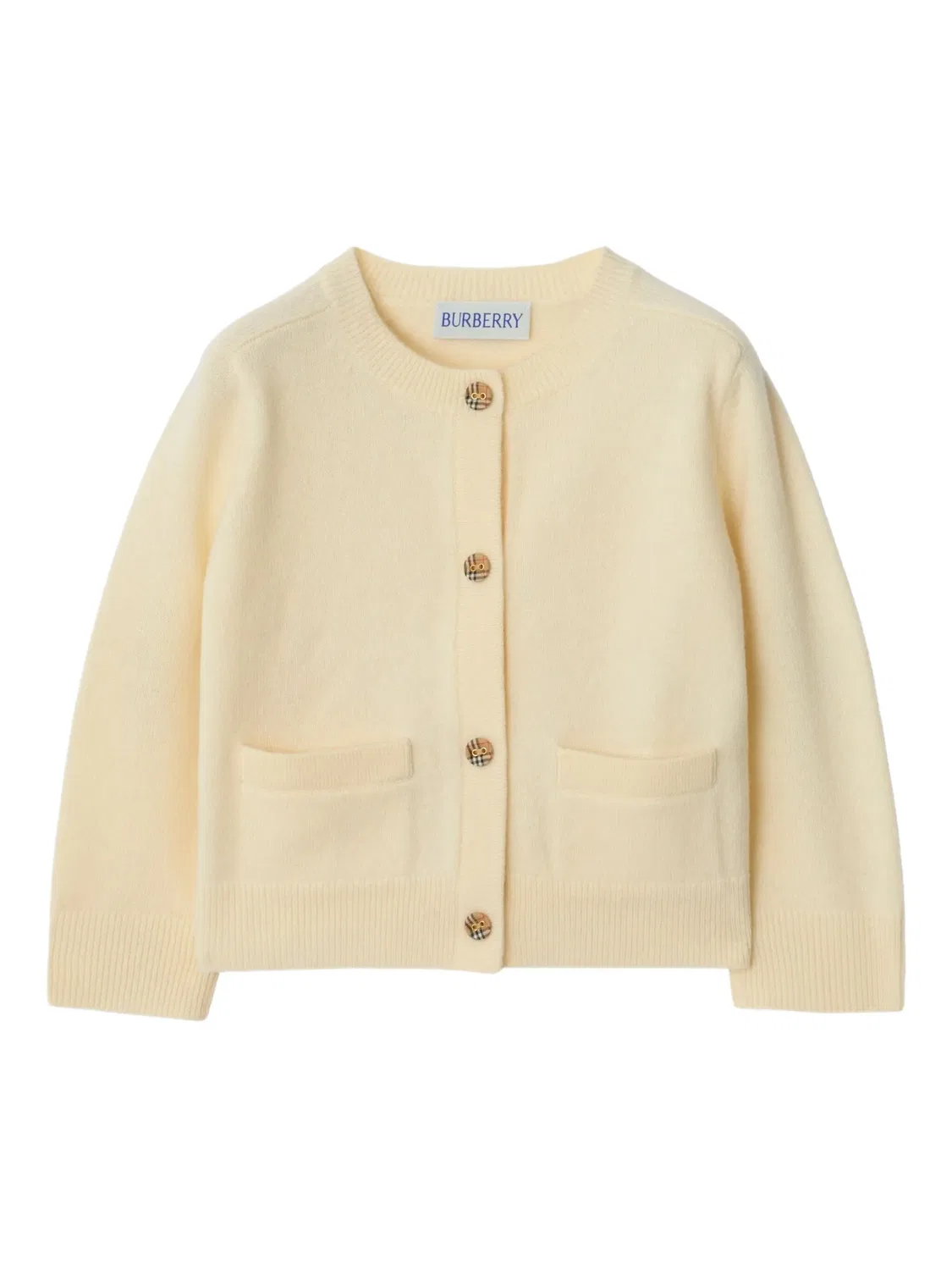 Кашемировый кардиган в клетку Burberry Kids, нейтральные цвета