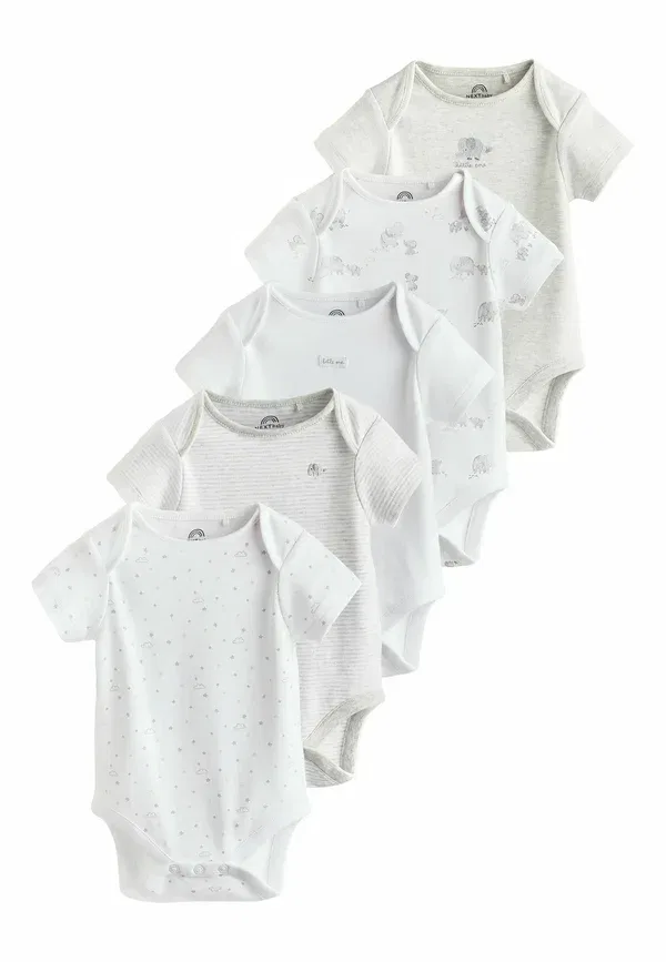 Комплект из 5 боди с коротким рукавом, Animals, Regular fit 5 pack, Next, Grey Elephant, серый