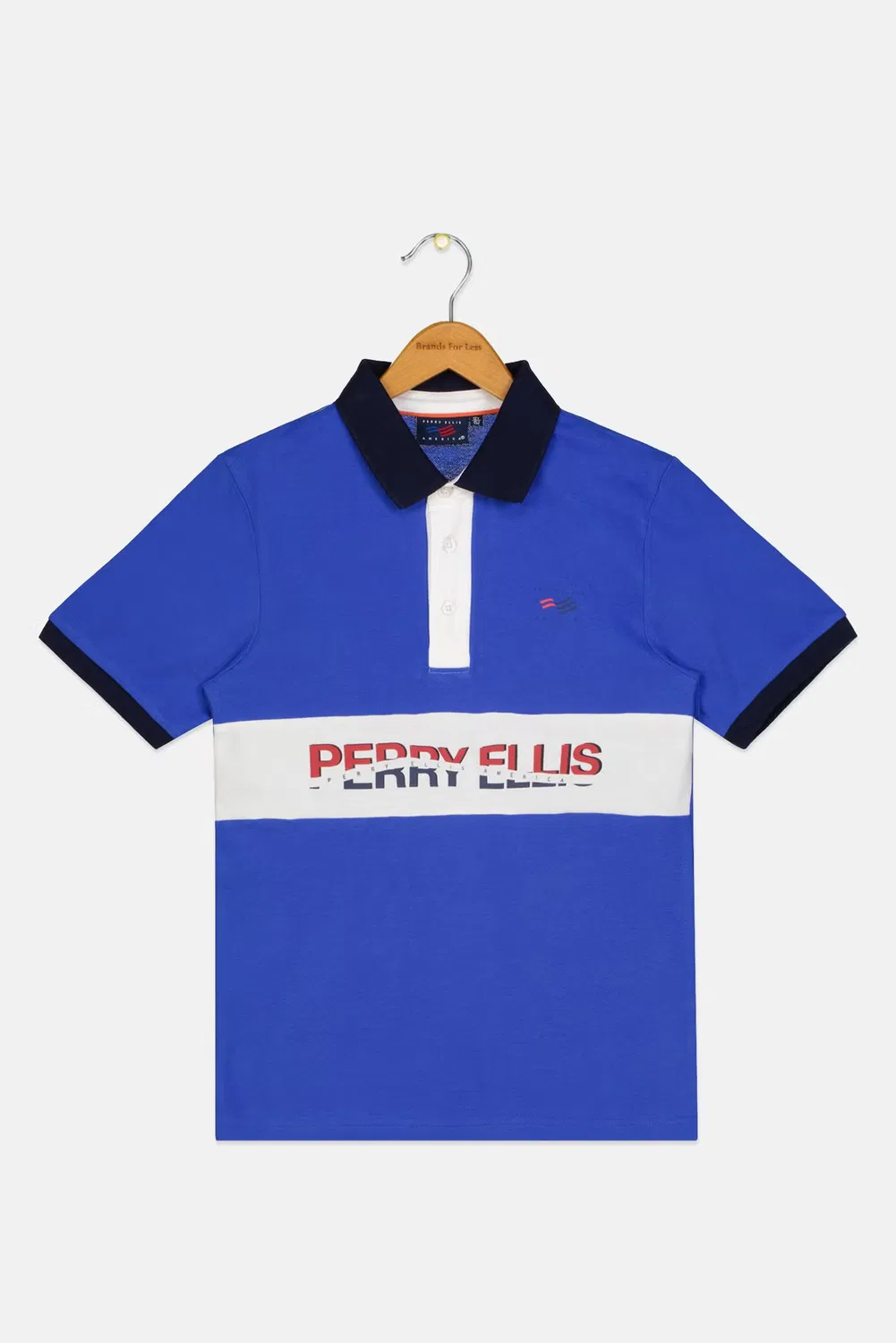 Поло с коротким рукавом с логотипом бренда Perry Ellis, синий — фото 2
