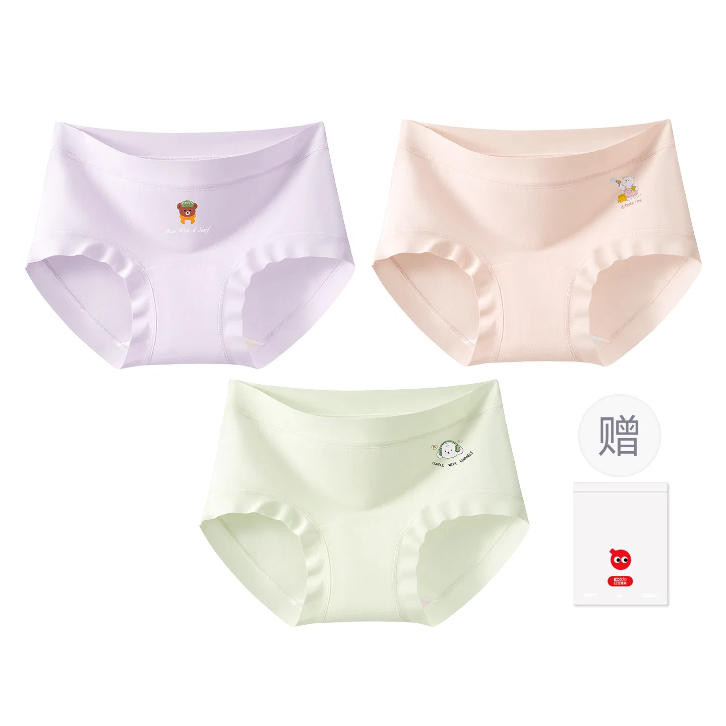 Детское нижнее белье для девочек хлопковое комплект из 3 штук Red bean, Light Green Purple Pink