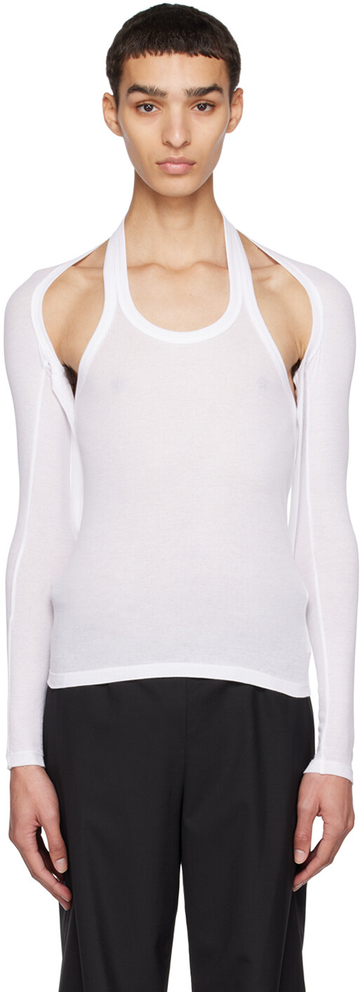 

Белая модульная футболка с длинным рукавом с лямкой на шее Dion Lee, Белый, Белая модульная футболка с длинным рукавом с лямкой на шее Dion Lee