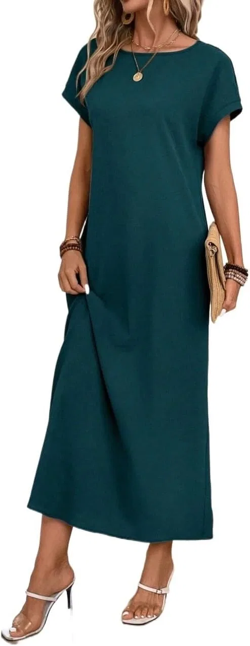 Женское повседневное платье-туника с карманами Batwing Sleeve, Dark Green