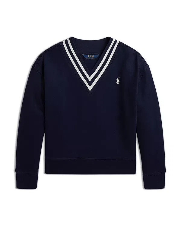Детский свитшот для девочек с полосками Ralph Lauren, темно-синий — фото 2