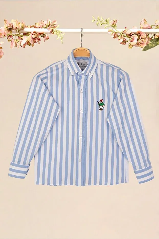 Детская рубашка для мальчиков с принтом Piola Club, Light Blue