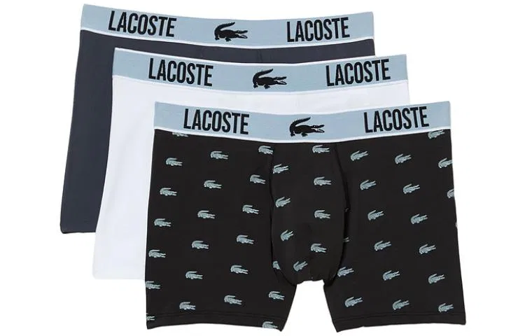 Мужские боксеры с длинной штаниной, комплект из 3 штук, LACOSTE, Black/White/Navy Blue