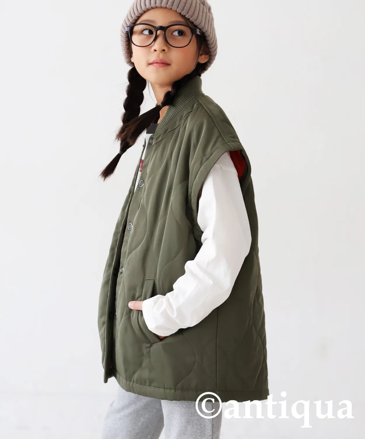 Детский стеганый жакет MA-1 с капюшоном, модель 2way, antiqua, Khaki