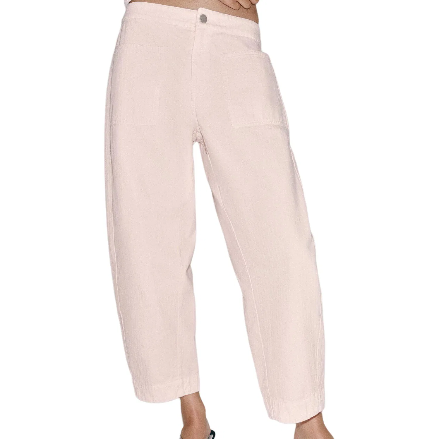 Женские брюки свободного кроя с широкими штанинами Pink ZARA, Розовый — фото 4