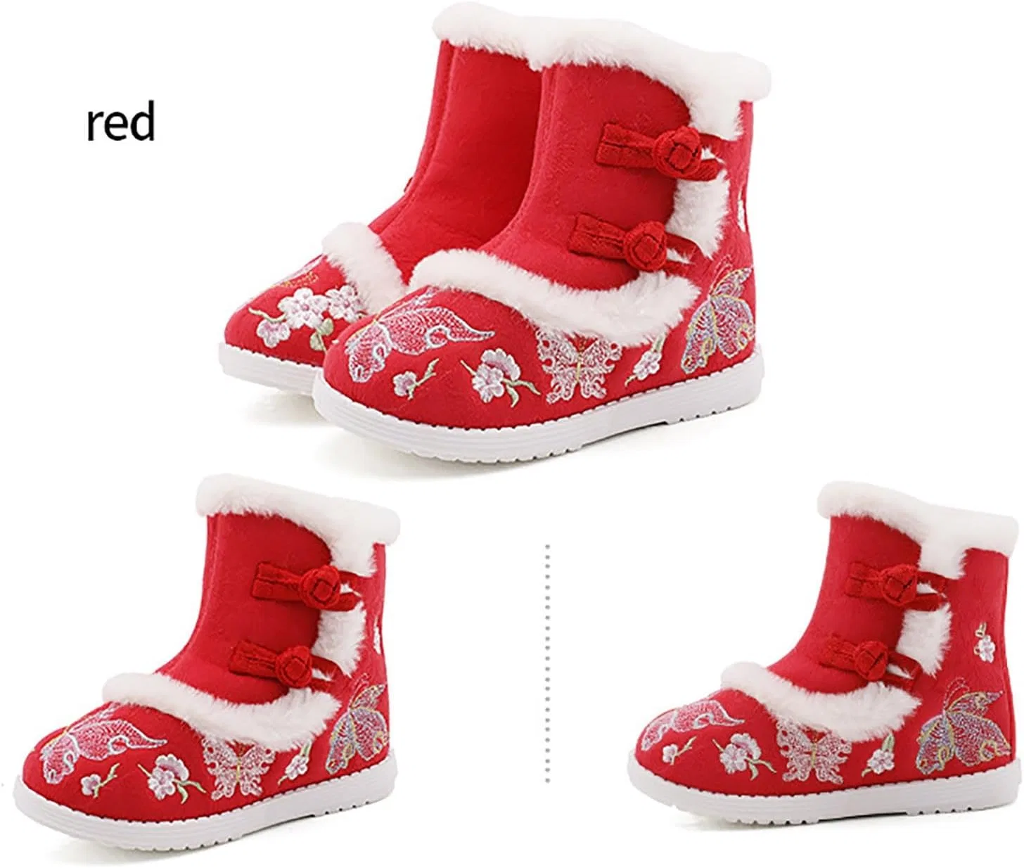 Детские сапоги для девочек с вышивкой Hanfu Shoes Chinese Year Boots, Red — фото 4