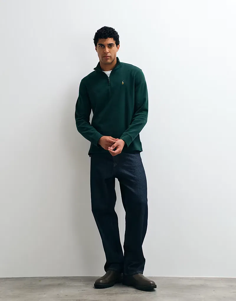 Толстовка Polo Ralph Lauren Icon Logo Estate Rib Quarter Zip темно-зеленый — фото 3