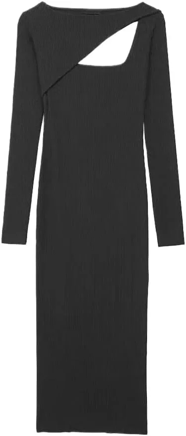 Женское асимметричное платье в пол Asymmetrical Split Design, Black
