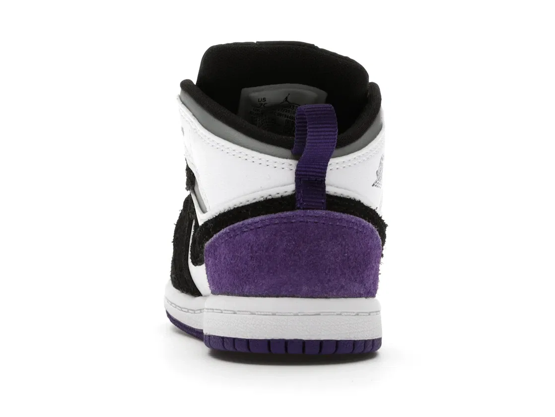 Детские кроссовки для мальчиков с высоким берцем Jordan 1 Mid Jordan, White/Black-Light Solar Flare Heather-Varsity Purple — фото 4