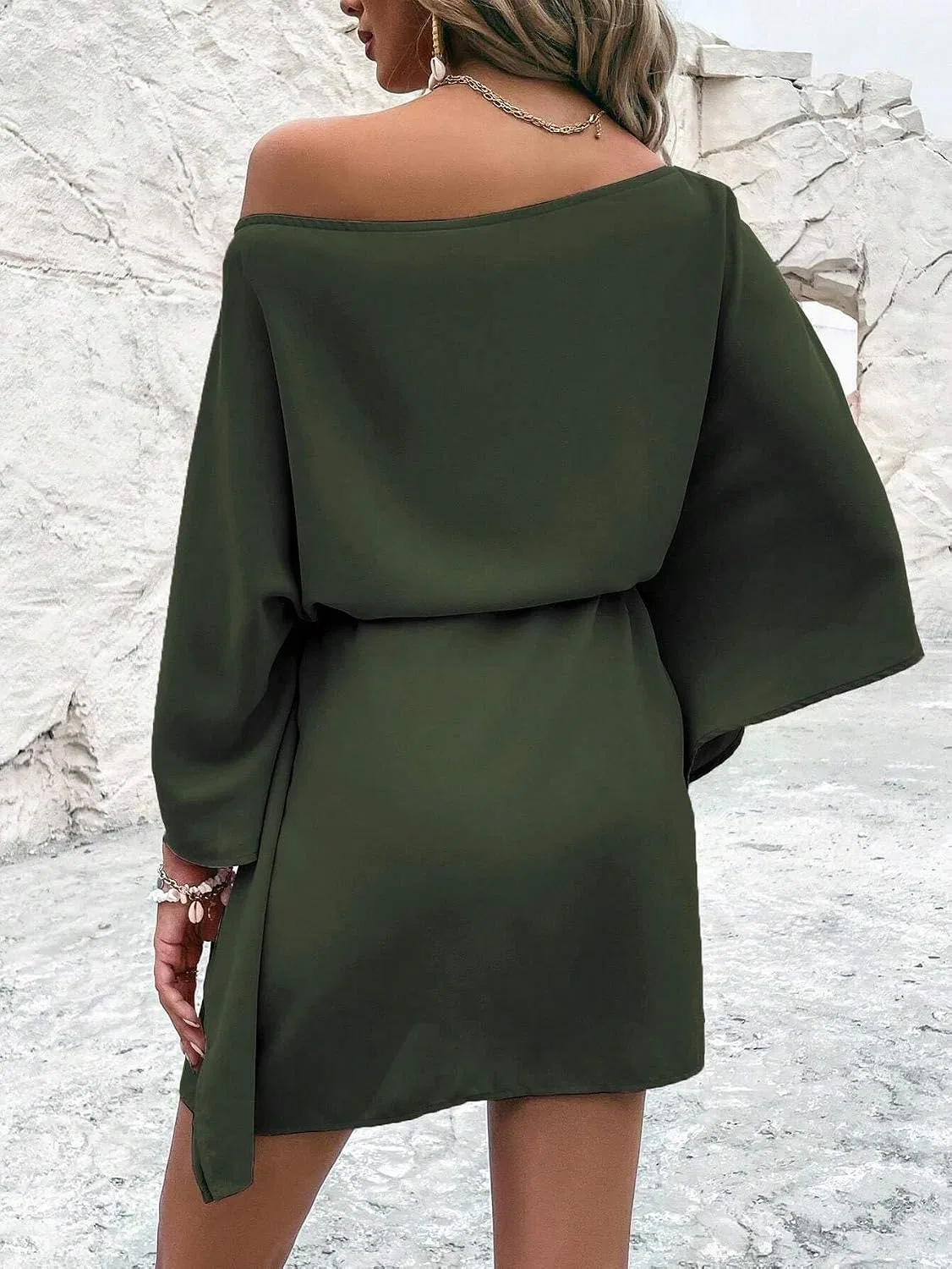 Женское летнее платье с асимметричным вырезом, Army Green — фото 2