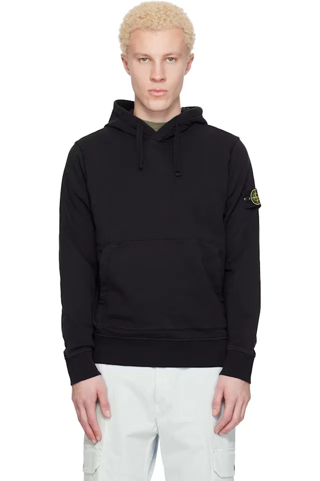 Черный худи из органического хлопка с начесом Stone Island
