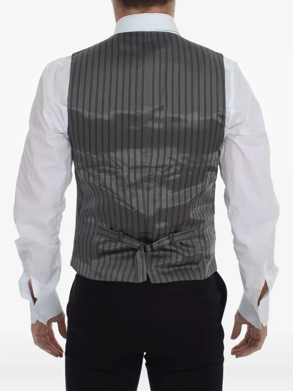 Жилет с V-образным вырезом и спинкой в тонкую полоску DOLCE & GABBANA, серый — фото 3