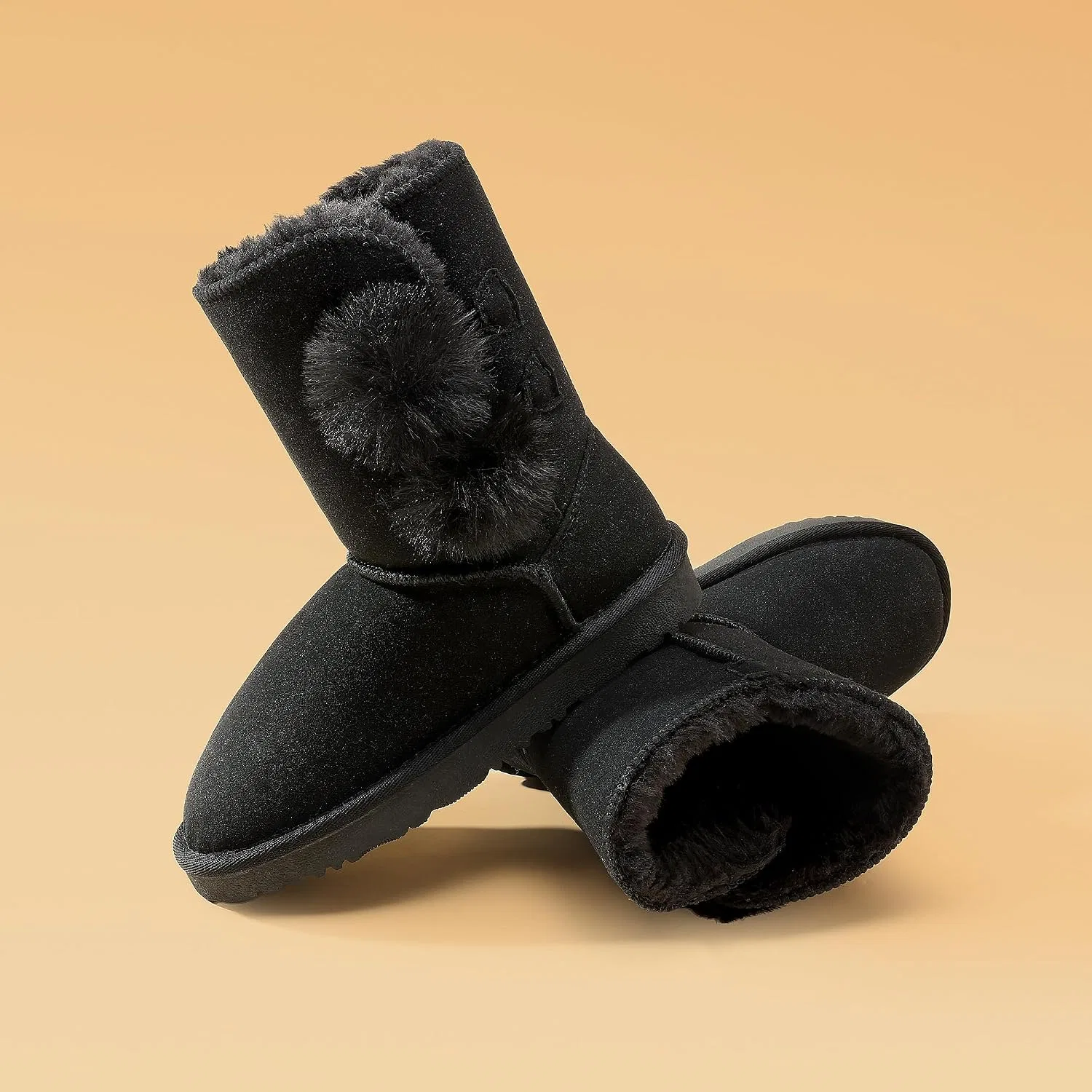 Детские зимние сапоги для девочек с искусственным мехом FuzzyChic Kid's Lolly DREAM PAIRS, All Black — фото 2