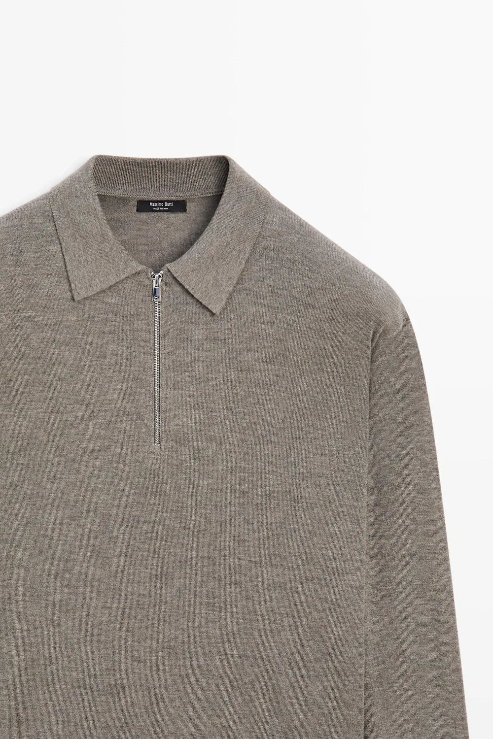 Свитер Massimo Dutti Wool Blend Quarter-Zip Knit, темный хаки — фото 4
