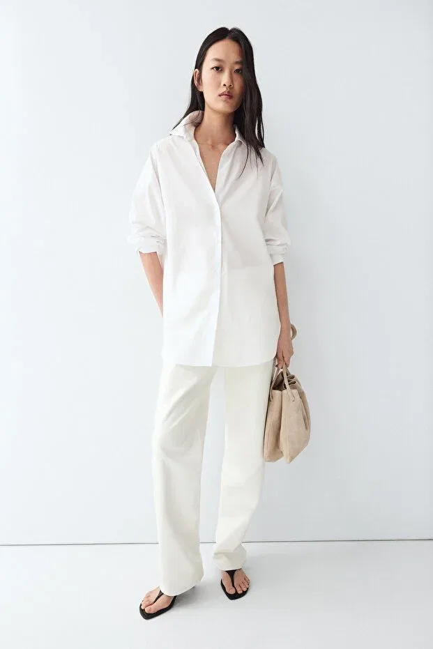 Женская рубашка поплиновая с длинным рукавом Massimo Dutti, White — фото 4