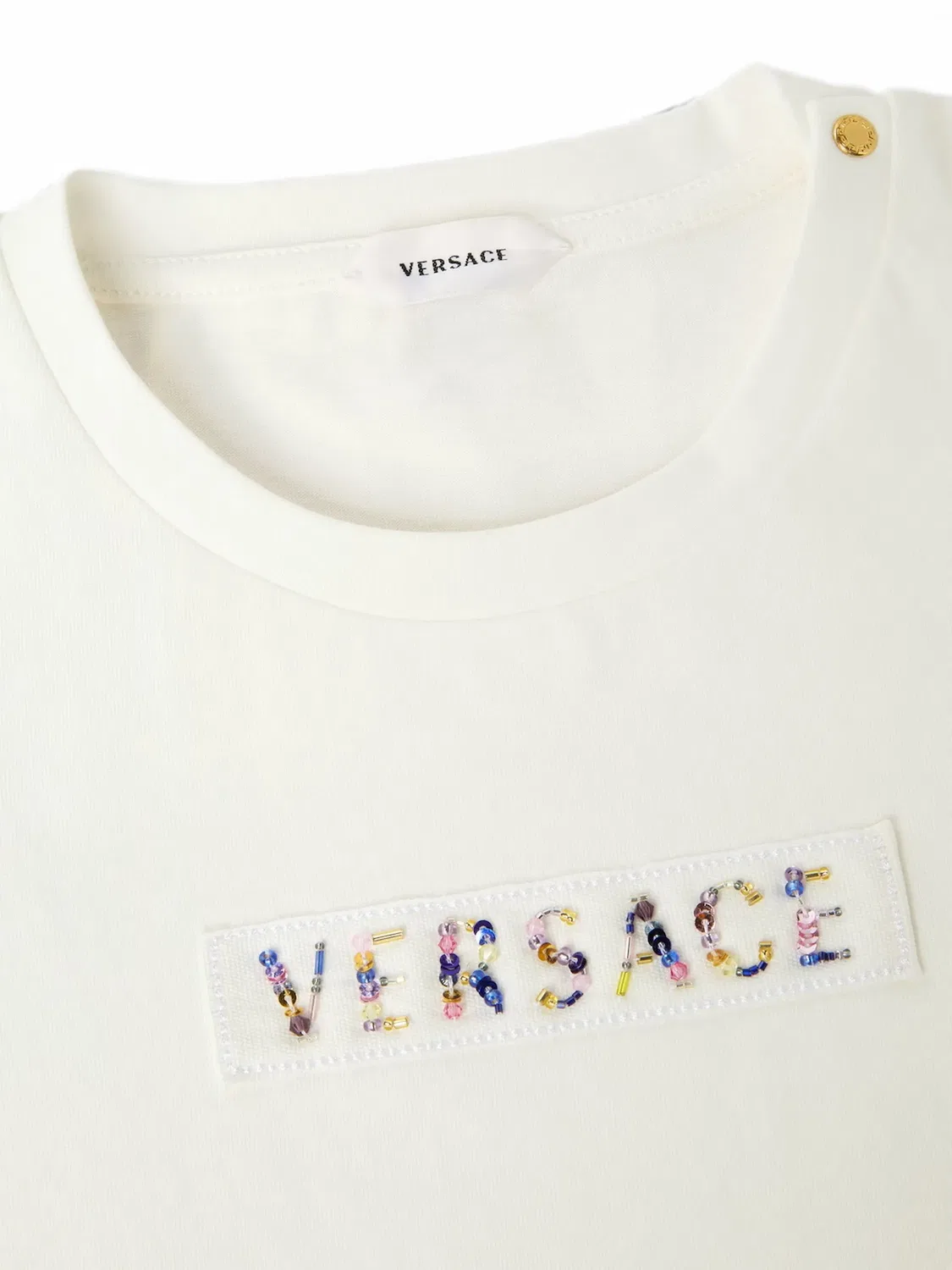 Футболка с логотипом Versace Kids, нейтральные цвета — фото 3