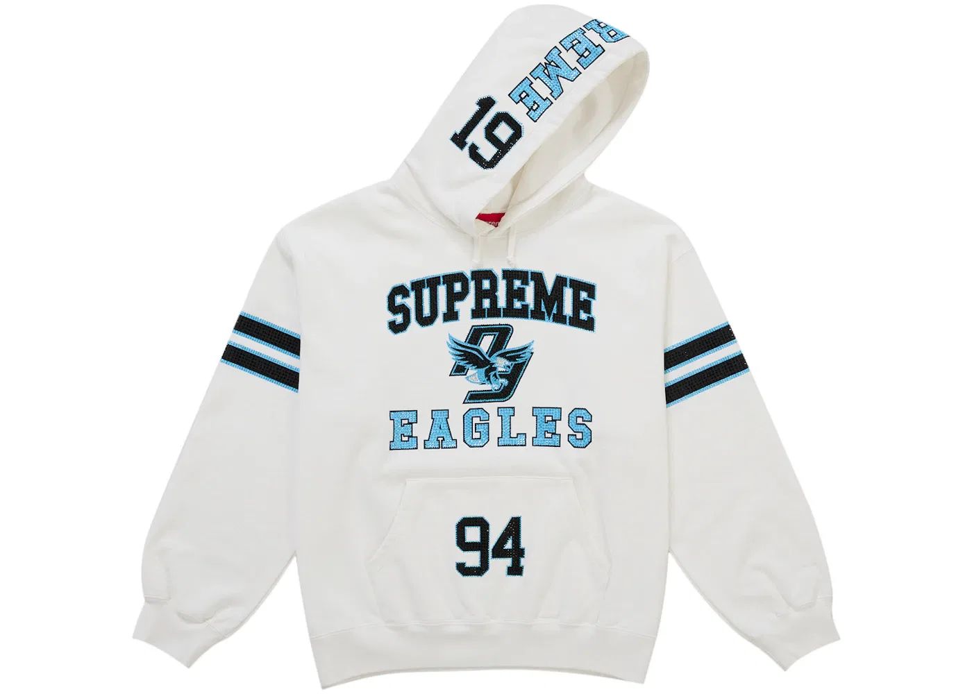 Мужское худи с капюшоном с принтом Supreme Rhinestone Eagle, белый — фото 2