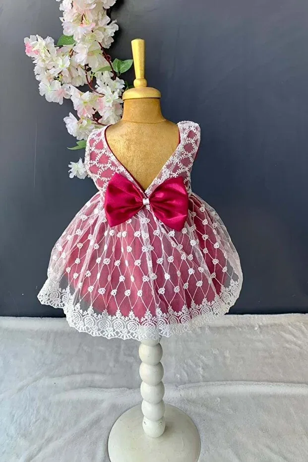 Детское платье для девочек кружевное Daisy lace baby dress with headband pnpn146 Mnk Baby&Kids, Red — фото 2