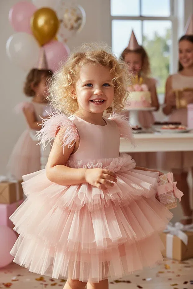 Детское платье для девочек из фатина с бантом Powder Tutu Dress Zühre Balaban, Powder Pink