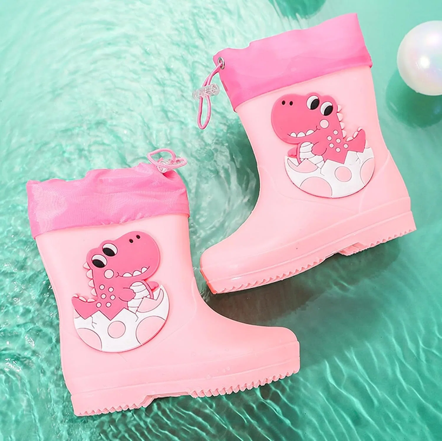 Детские сапоги резиновые с принтом динозавра Rain Boots, Pink — фото 2