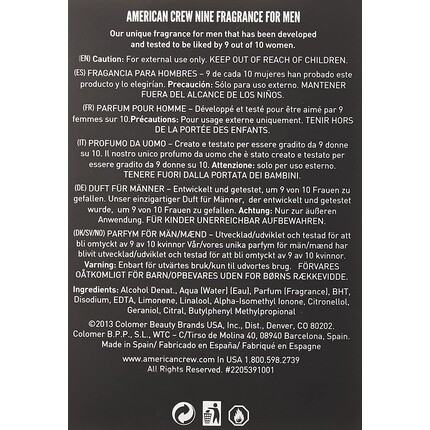 American Crew Nine Fragrance EdT для мужчин 75 мл древесно-фруктовый аромат с освежающими и пряными нотами — фото 3