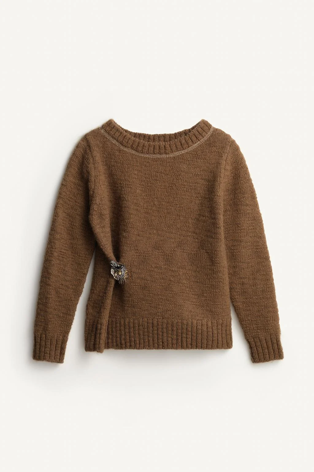 Джемпер Zara из шерсти с брошью, темно-зеленый — фото 4