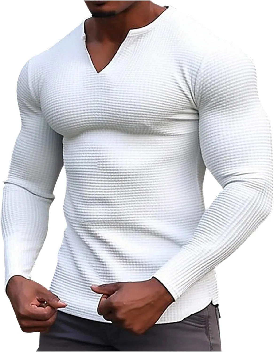 Мужская футболка с V-образным вырезом длинный рукав Regular Fit, White