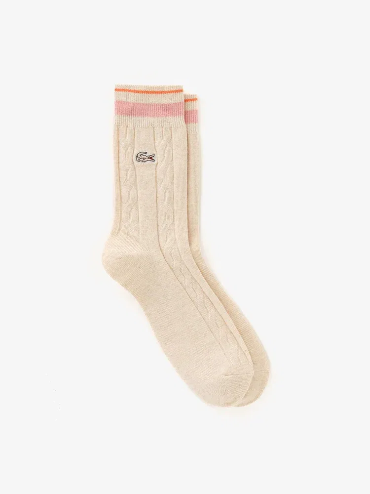 Носки женские LACOSTE Cable Middle Socks, хлопковые, Ivory — фото 2