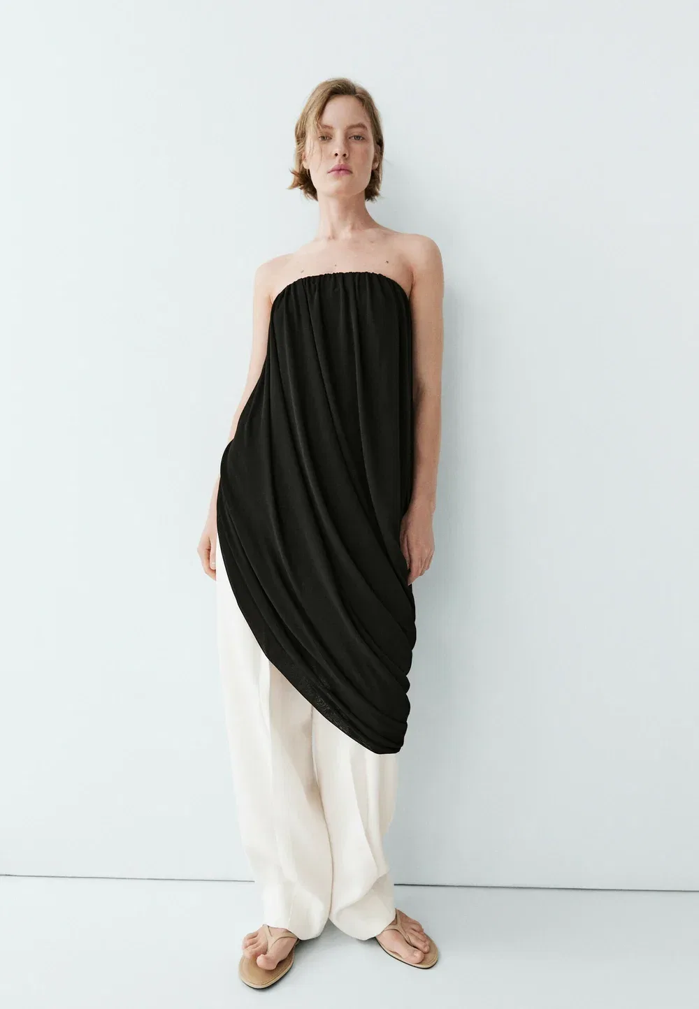 Топ без бретелей, струящийся - топ Massimo Dutti, Black — фото 2