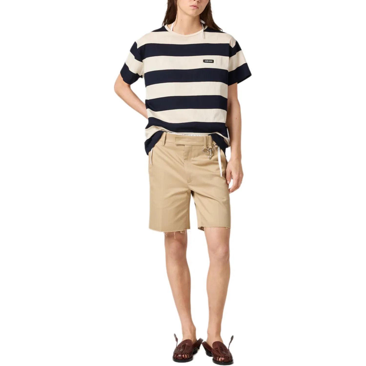 Футболка с полосками, прямая посадка, MIU MIU, Blue White Stripes — фото 3