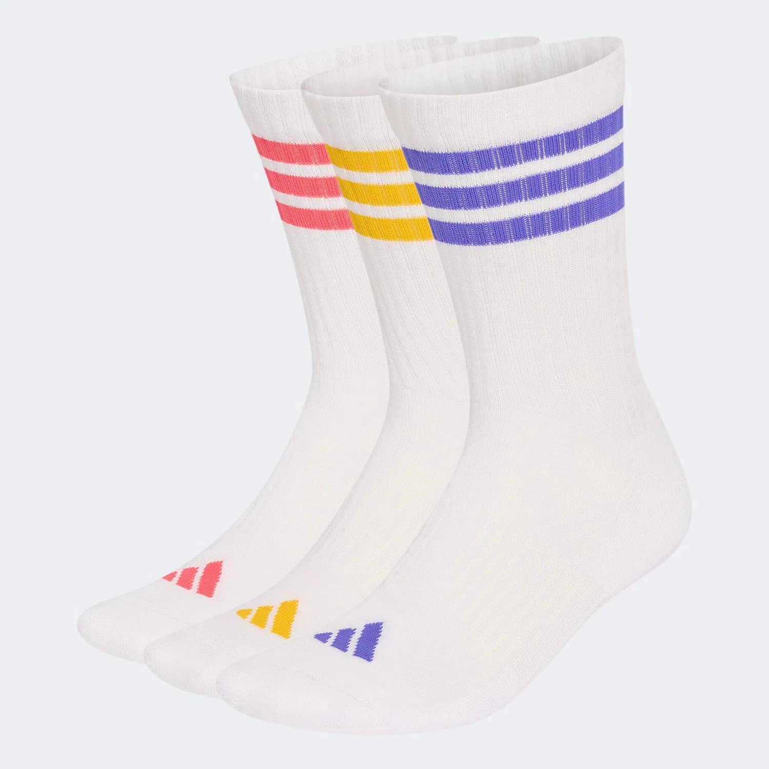 Женские носки с лодыжкой с тремя полосками Adidas Performance, White/Solar Purple/Crew Yellow/Pure Turbo