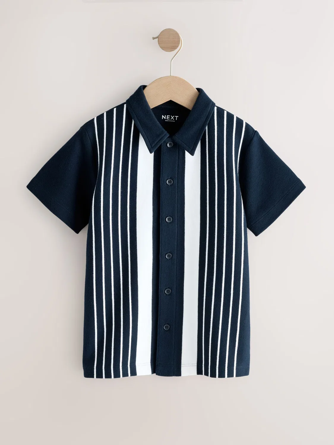 Рубашка с принтом блоков цвета, модель Button Through Short Sleeve Jersey Shirt Next, темно-синий/белый — фото 4