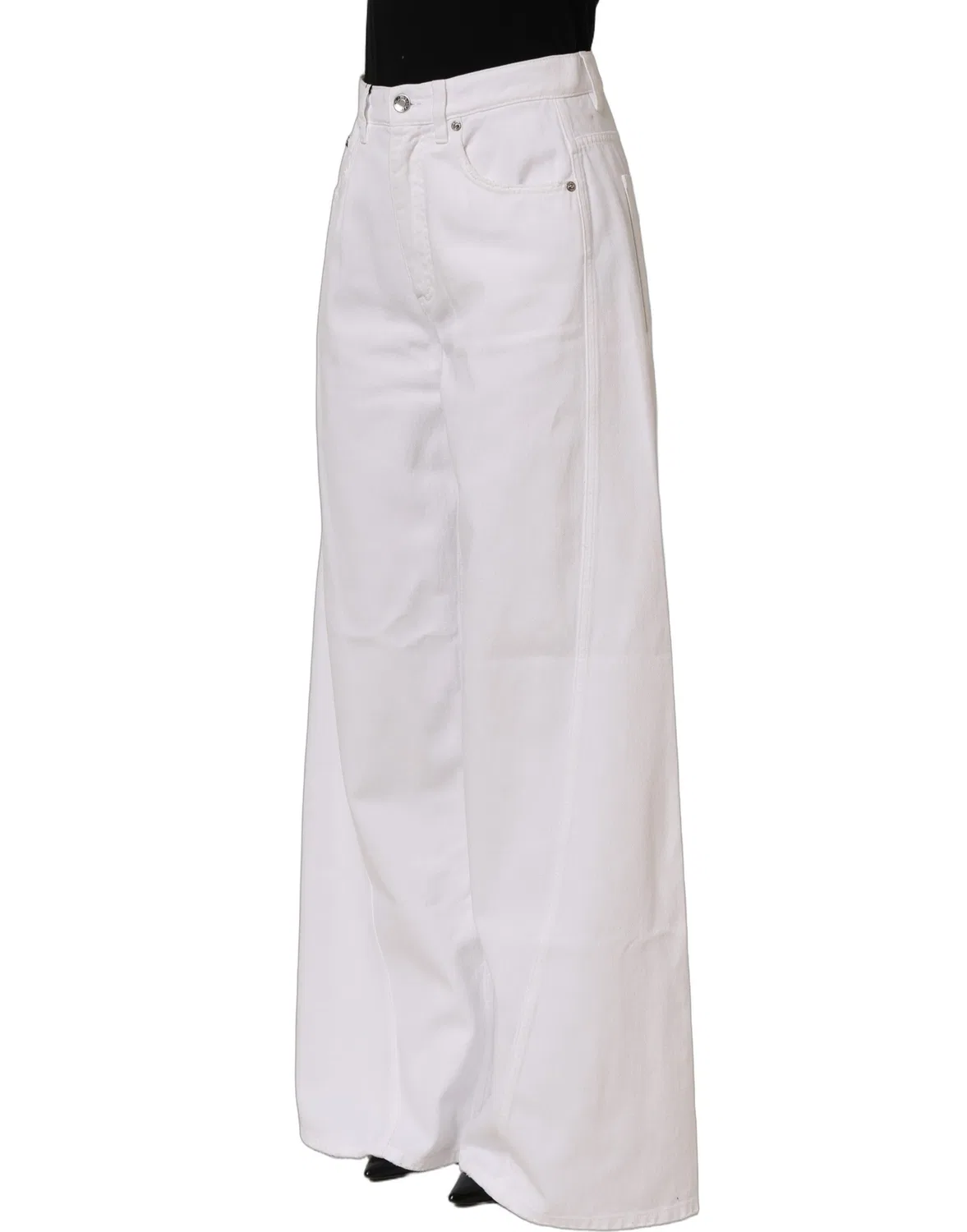 Женские джинсы с широкими штанинами и скрученным швом White Cotton Stretch Wide Leg Denim Dolce & Gabbana, White — фото 4