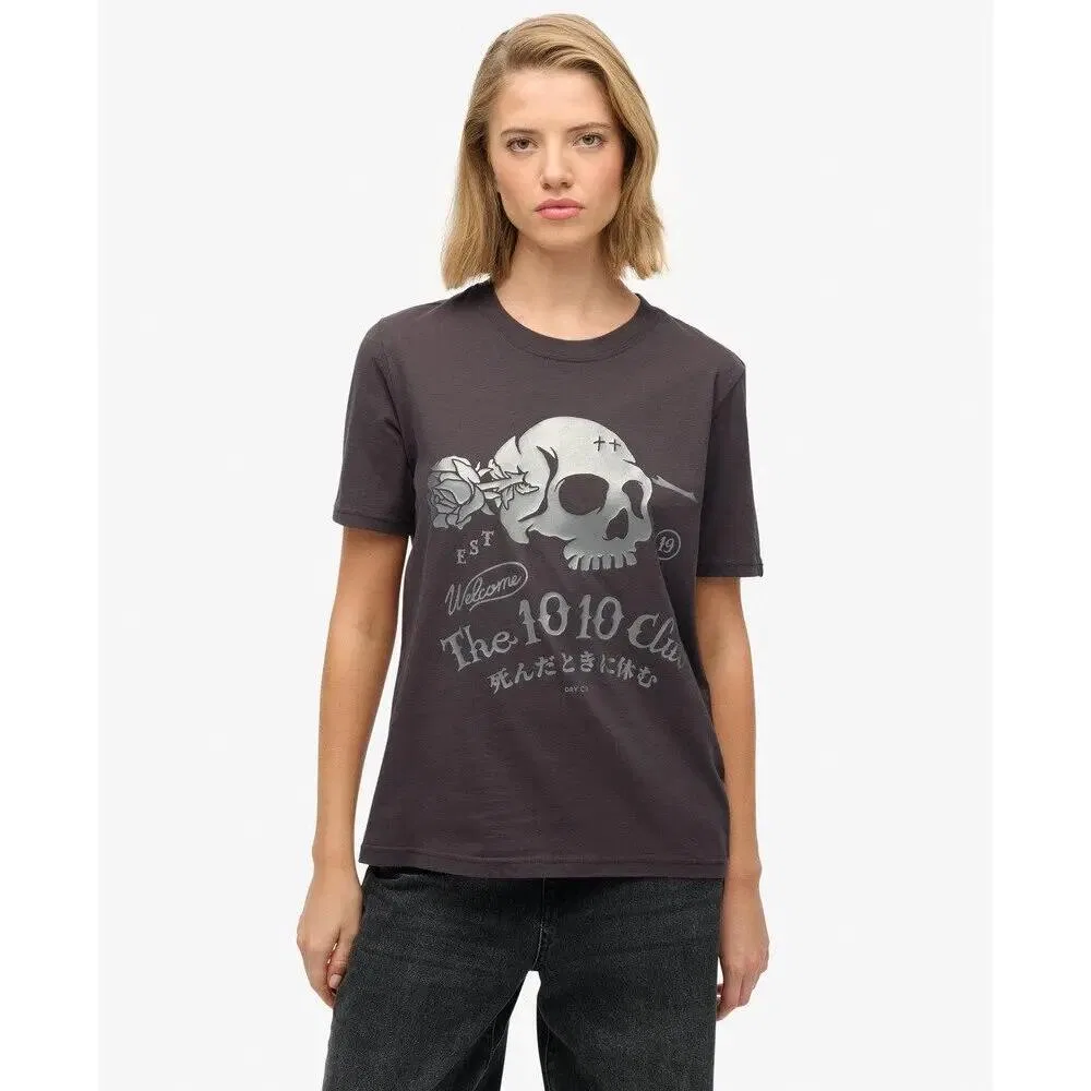 Женская футболка с принтом Super Skull Superdry, Grau — фото 2