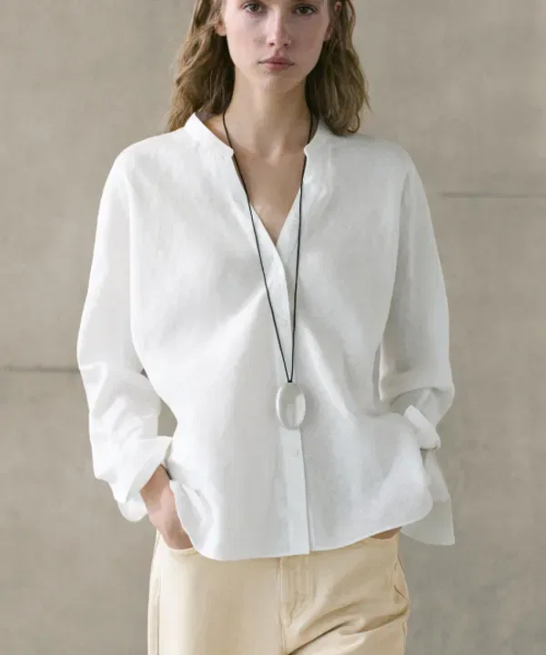 Рубашка из льна с отложным воротником, Massimo Dutti