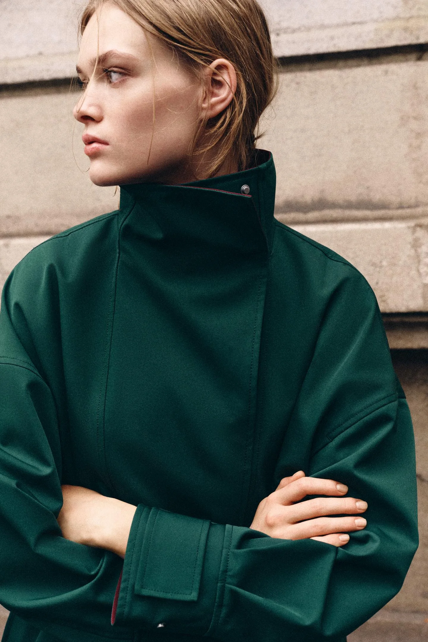 Тренч Zara с высоким воротом, сине-зеленый — фото 2