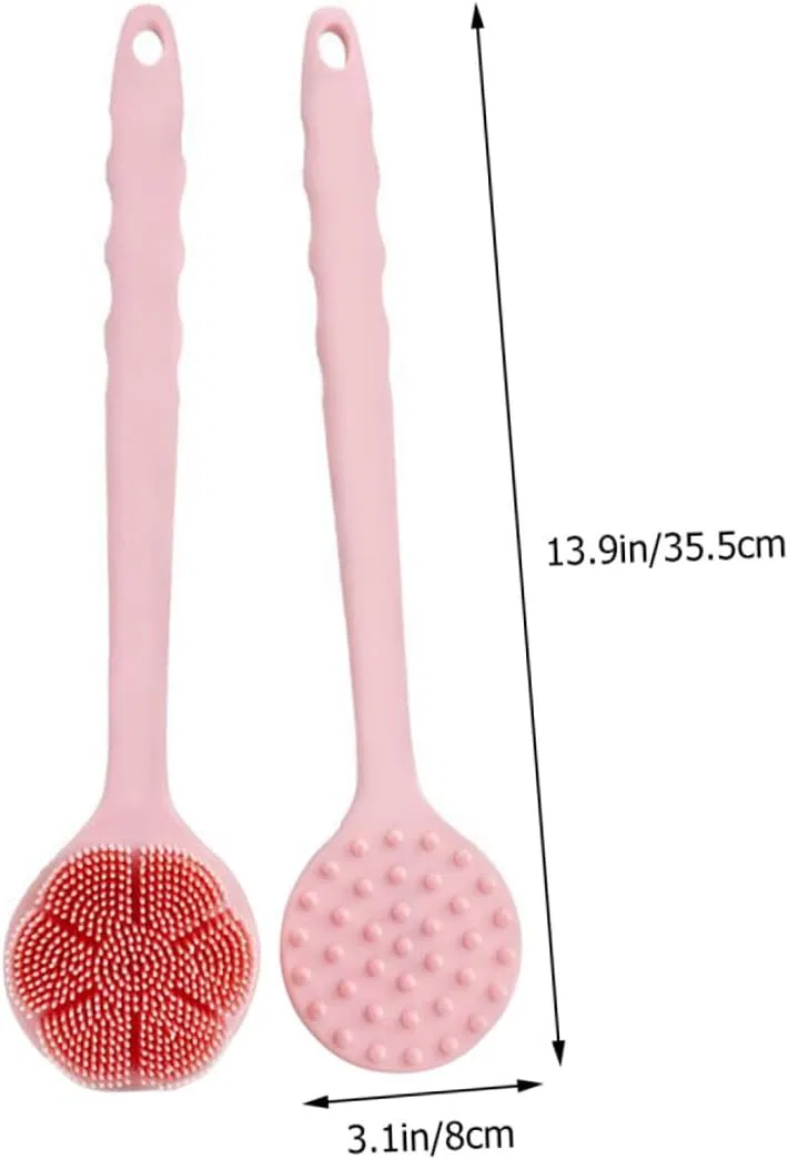 Щетка для тела силиконовая с длинной ручкой STOBAZA, 1 шт, 35.5 см, Rosa — фото 2