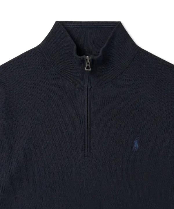 Свитер с четверть-застежкой, хлопковый, Polo Ralph Lauren, темно-синий — фото 3